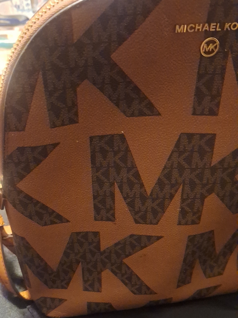 Michael Kors Brown MK Logo Backpack with Gold Accents - Picture 12 of 13